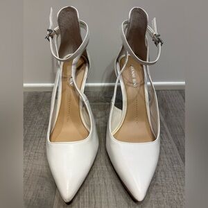 Gianni Bini White Ankle Strap Heels Size 8.5 – Bridal Wedding Pointed Toe Pumps